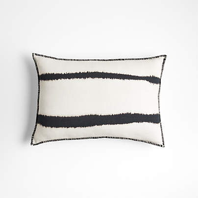 Ashi Painterly Organic Cotton 22x15 Arctic Ivory Throw Pillow with Feather Insert