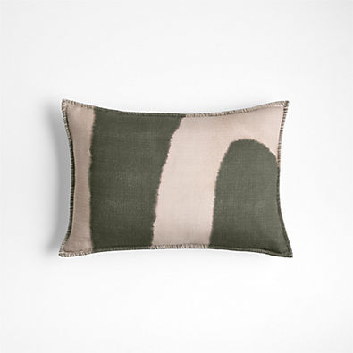 View Ashi Painterly Organic Cotton 22"x15" Burnt Green Throw Pillow with Feather Insert details