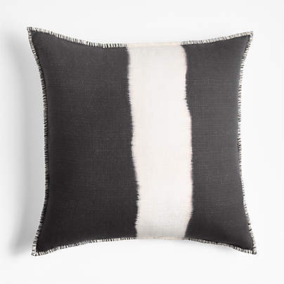 Ashi Painterly Organic Cotton 23"x23" Ink Black Throw Pillow Cover