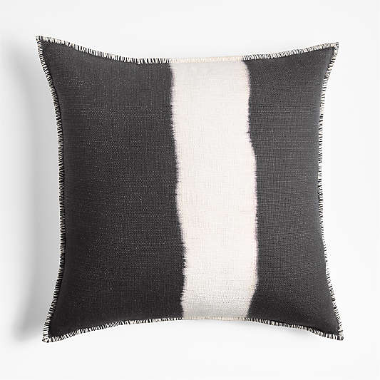 Ashi Painterly Organic Cotton 23"x23" Ink Black Throw Pillow