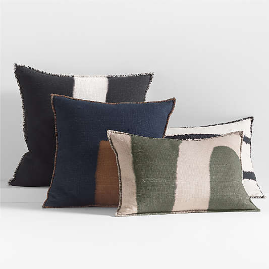 Ashi Painterly Organic Cotton 22"x15" Arctic Ivory Throw Pillow with Feather Insert