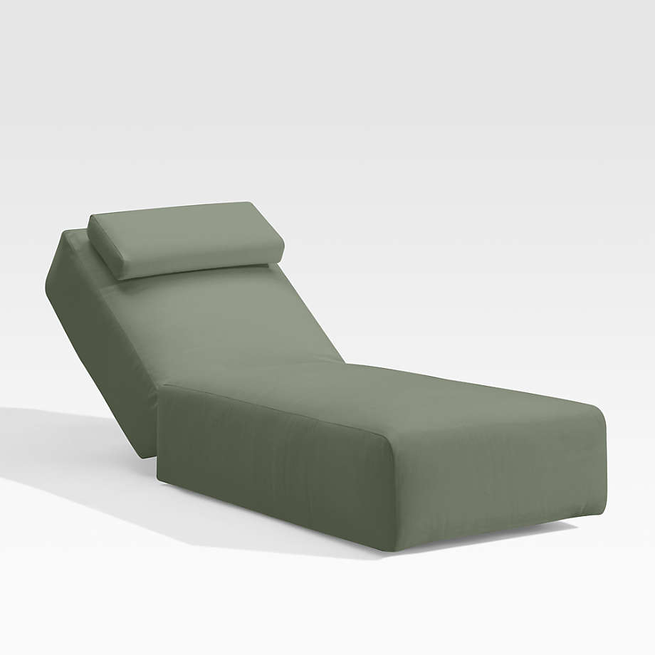 Ashore Grey Mahogany Wood Outdoor Chaise Lounge with Sage Green