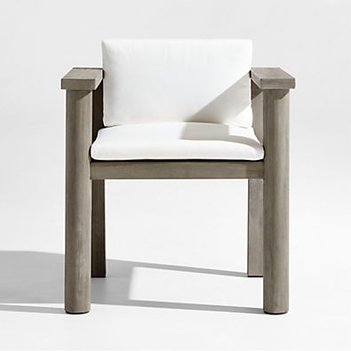 View Ashore Grey Mahogany Wood Outdoor Dining Arm Chair with White Cushions details