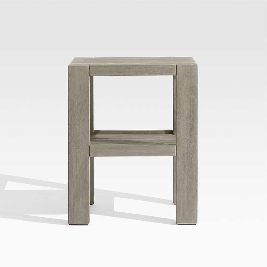 Ashore Grey Wash Mahogany Wood Outdoor Patio Drink Stand Crate & Barrel