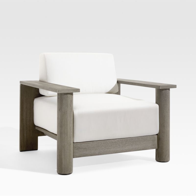 Ashore Grey Solid Mahogany Wood Outdoor Lounge Chair with White Cushions - image 4 of 10