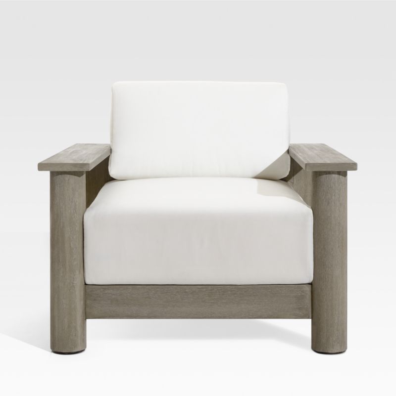 Ashore Grey Solid Mahogany Wood Outdoor Lounge Chair with White Cushions Reviews Crate Barrel