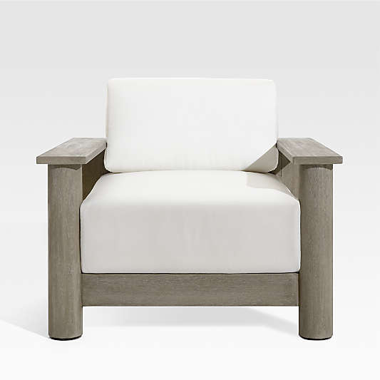 Ashore Grey Mahogany Wood Outdoor Lounge Chair with White Cushions