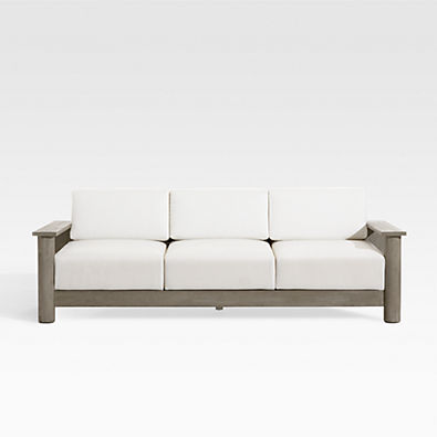 View Ashore Grey Solid Mahogany Wood Outdoor Sofa with White Cushions details