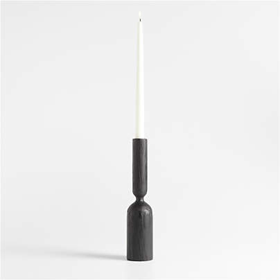 Katin Large Black Wood Taper Candle Holder 11.5