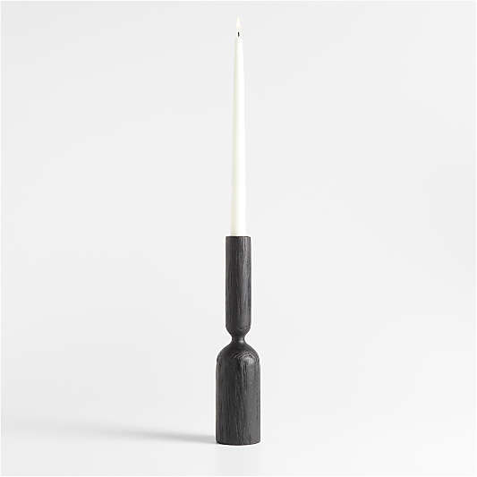 Asker Black Wood Taper Candle Holder 11"