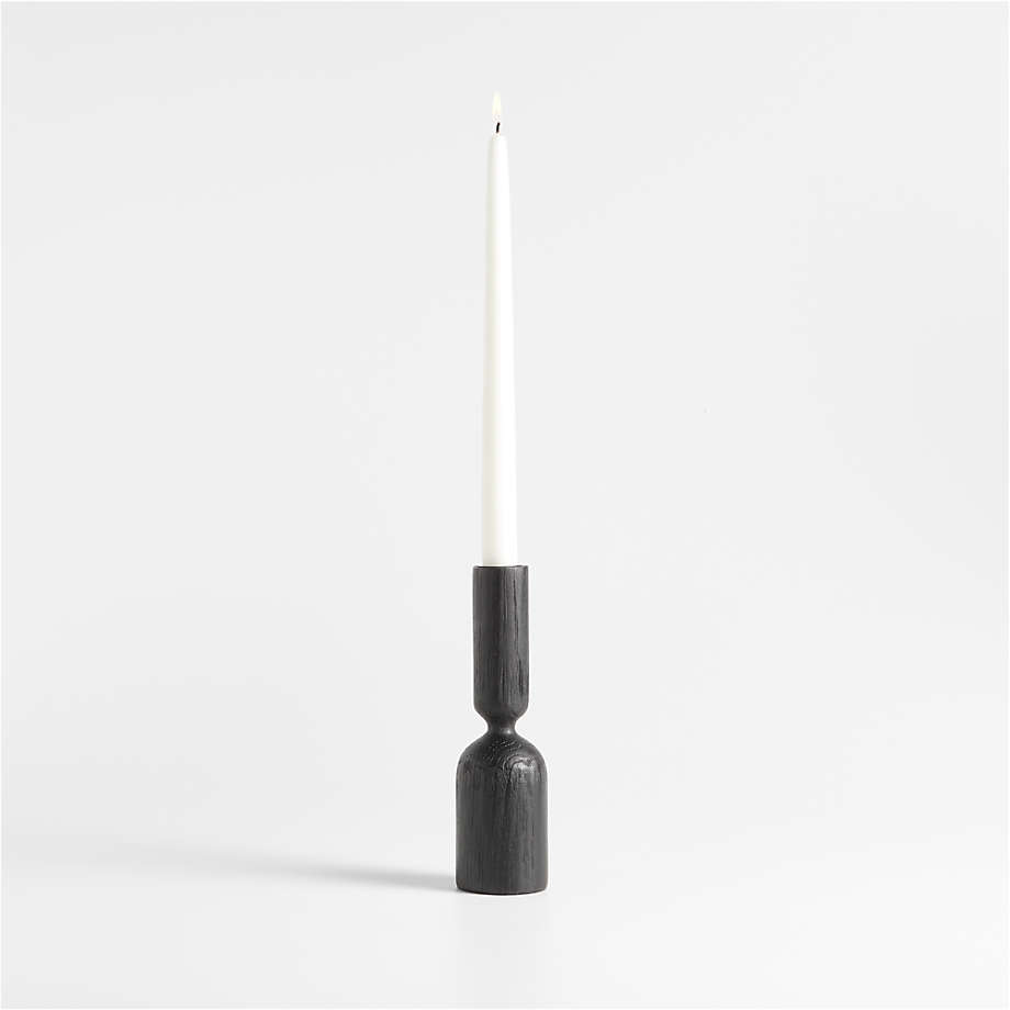 Asker Black Wood Taper Candle Holder 8.5