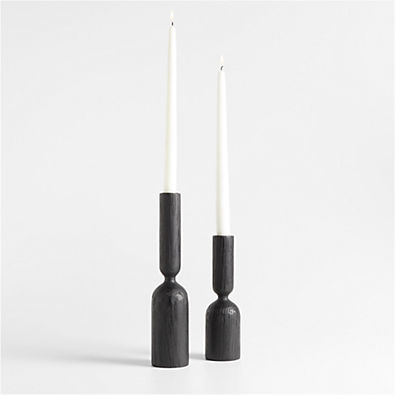 View Asker Black Wood Taper Candle Holders, Set of 2 details