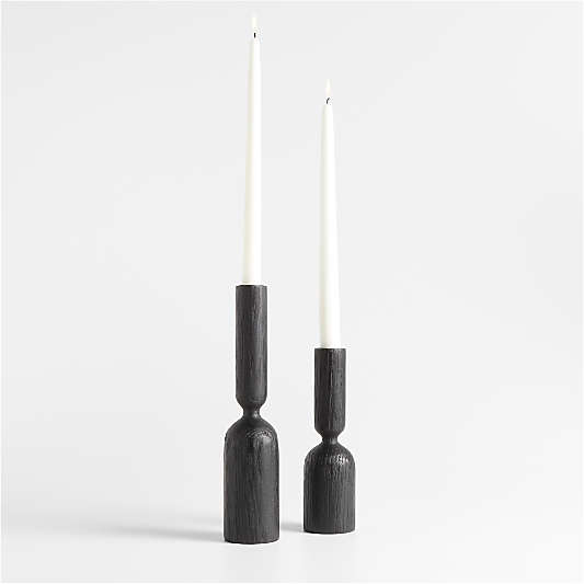 Asker Black Wood Taper Candle Holders, Set of 2