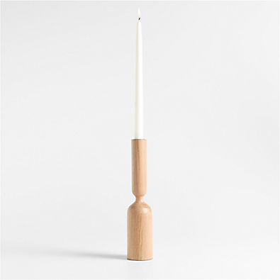 View Asker Natural Wood Taper Candle Holder 11" details