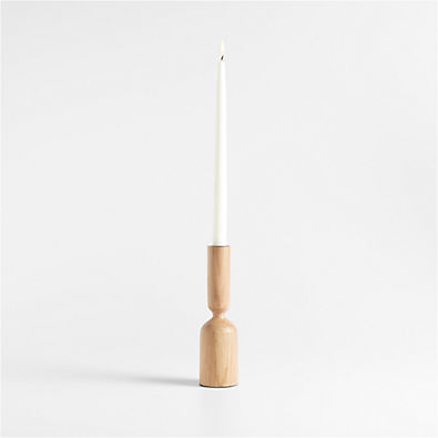 View Asker Natural Wood Taper Candle Holder 8.5" details