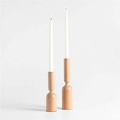 View Asker Natural Wood Taper Candle Holders, Set of 2 details