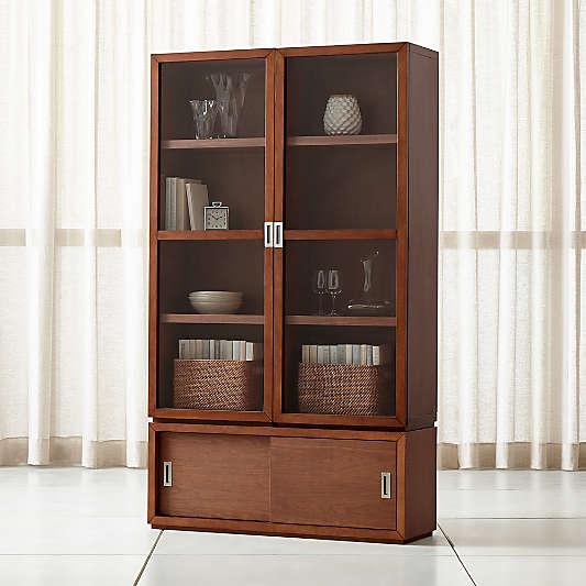 Aspect Walnut 3-Piece Glass Door Storage Unit