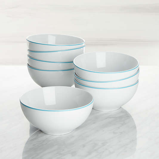 Aspen Aqua Band Cereal Bowls, Set of 8