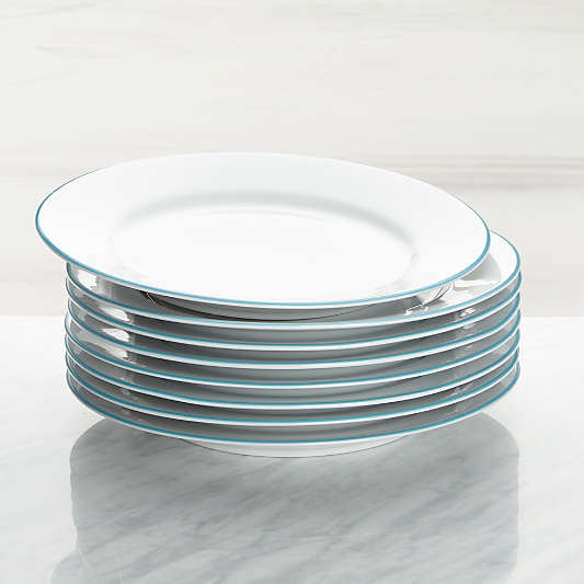 Aspen Aqua Band Dinner Plates, Set of 8