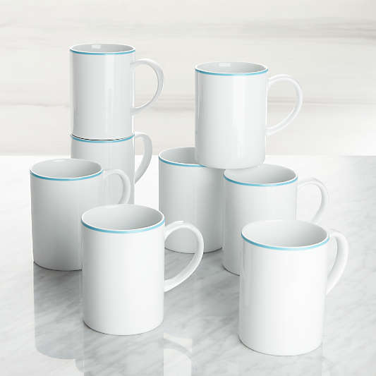 Aspen Aqua Band Mugs, Set of 8