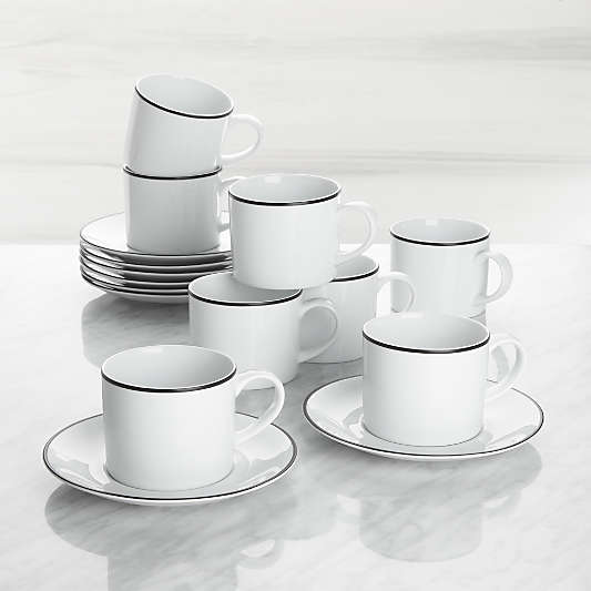 Aspen Black Band Cups and Saucers, Set of 8