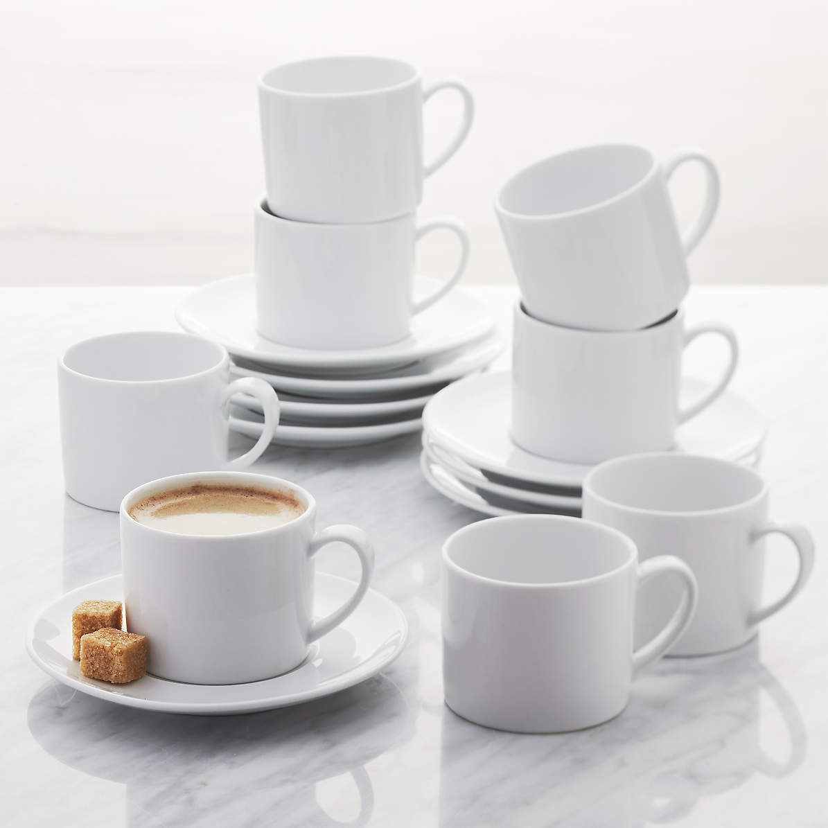 Demitasse Espresso Cup & Saucer Crate & Barrel Solid White Straight Sided 