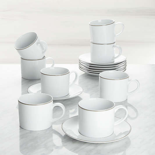 Aspen Grey Band Cups and Saucers, Set of 8