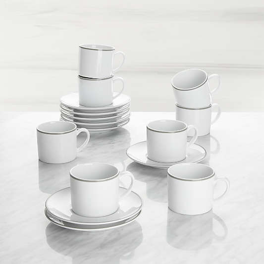 Aspen Grey Band Espresso Cups and Saucers, Set of 8