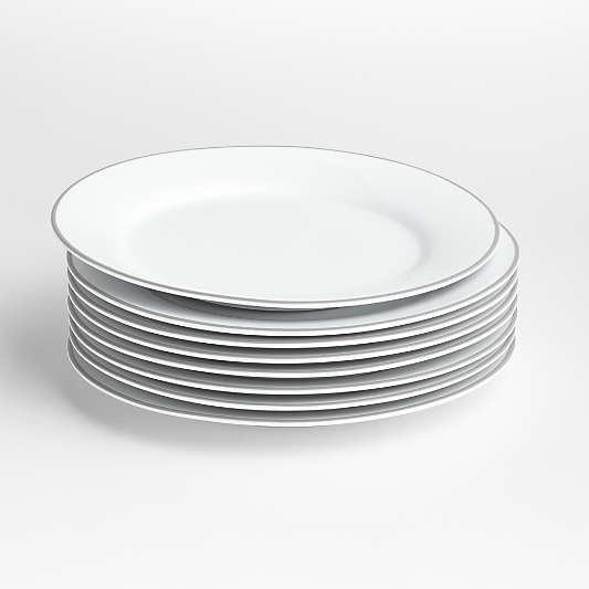 Aspen Rimmed Grey Band Salad Plates 8.25", Set of Eight