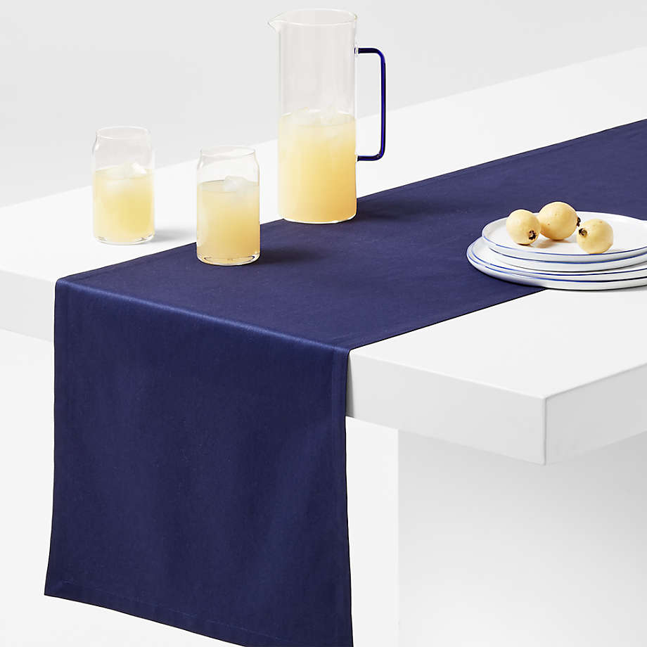 Aspen 120" Deep Indigo Organic Cotton Table Runner Crate & Barrel