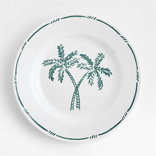 Aspen Rimmed Green Palm Outdoor Melamine Dinner Plate