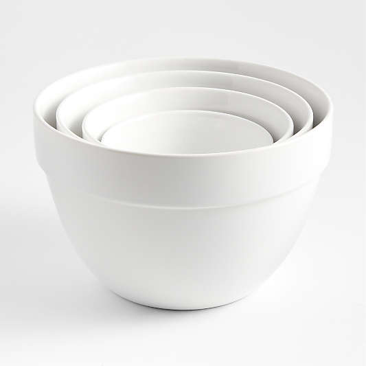 Aspen White Rimmed Ceramic Mixing and Serving Bowls, Set of 4