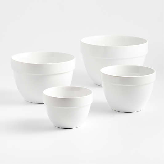 Aspen White Rimmed Ceramic Mixing and Serving Bowls, Set of 4