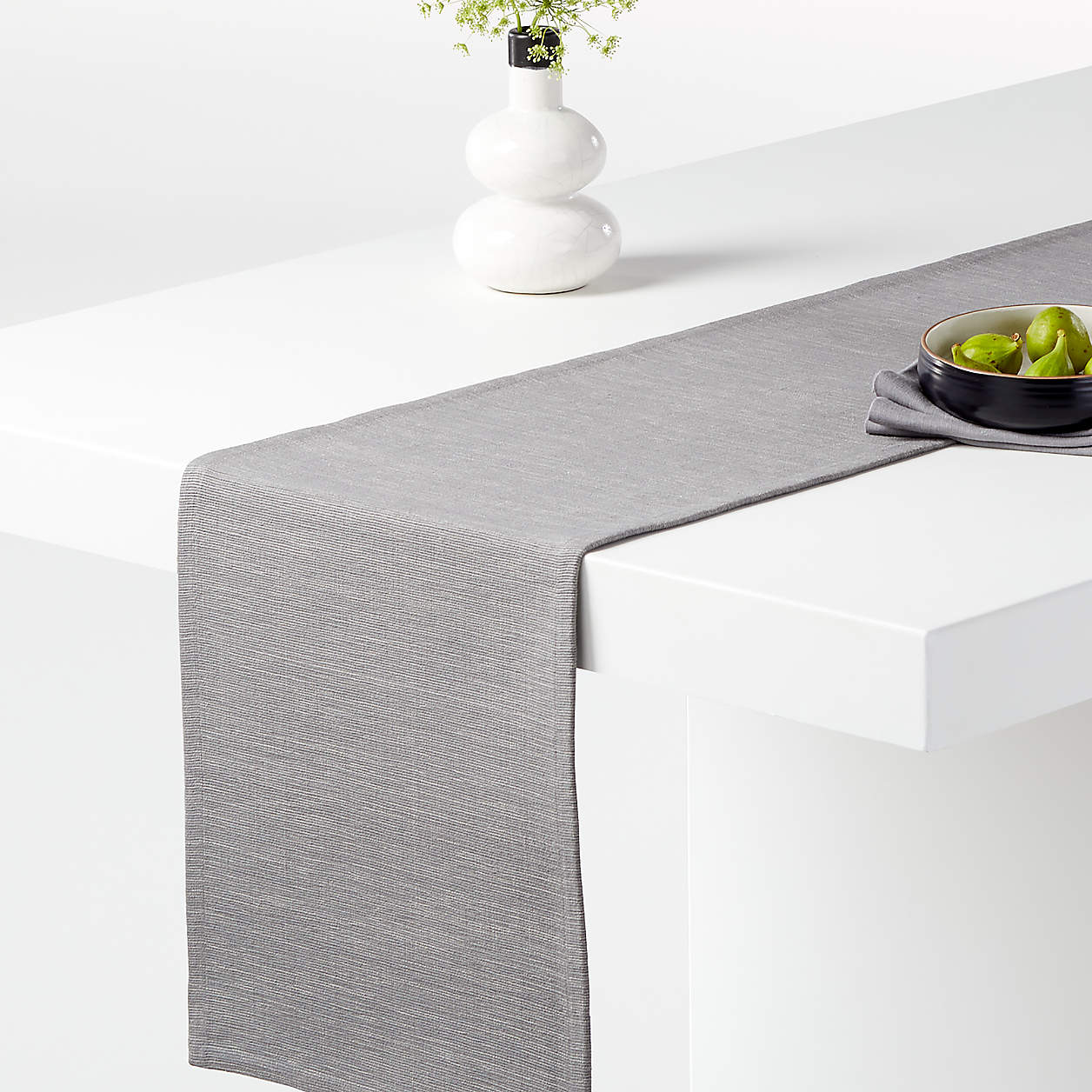 Aspen 90Inch Cotton Metal Grey Table Runner + Reviews Crate & Barrel