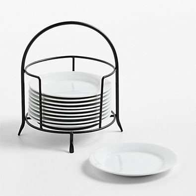 View Aspen Rimmed Appetizer Plates with Black Stand, Set of 10 details