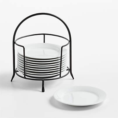 Aspen Rimmed Appetizer Plates with Black Stand, Set of 10