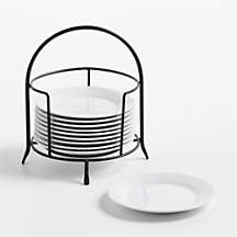 Aspen Rimmed Appetizer Plates with Black Stand, Set of 10 | Crate & Barrel