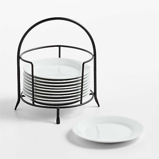 Aspen Rimmed Appetizer Plates with Black Stand, Set of 10