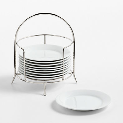 View Aspen Rimmed Appetizer Plates with Stainless Steel Stand, Set of 10 details