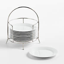 Aspen Rimmed Appetizer Plates with Stainless Steel Stand, Set of 10 | Crate & Barrel