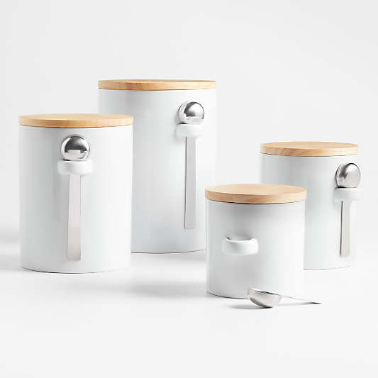 Aspen White Ceramic Canisters with Scoop