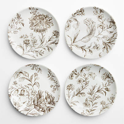 Autumn Toile Brown Stoneware Salad Plates, Set of 4