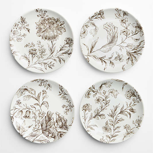 Autumn Toile Brown Stoneware Salad Plates, Set of 4