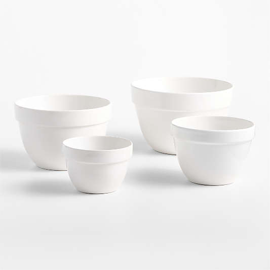 Aspen White Rimmed Ceramic Mixing and Serving Bowls, Set of 4