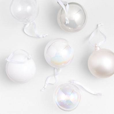 View Assorted Pearl White Glass Ball Christmas Tree Ornaments, Set of 6 details