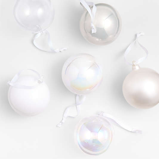 Assorted Pearl White Glass Ball Christmas Tree Ornaments, Set of 6