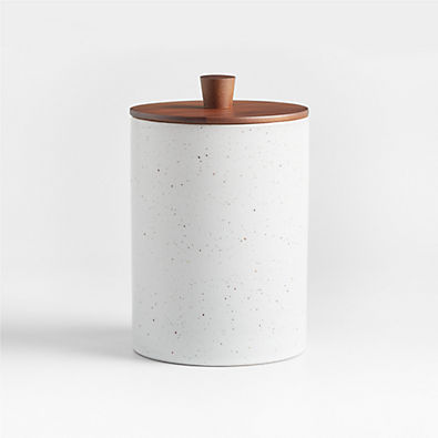 View Asta Medium Speckled Ceramic Canister with Wood Lid details