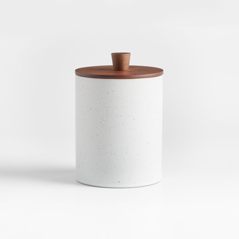 Asta Small Speckled Ceramic Canister with Wood Lid | Crate & Barrel