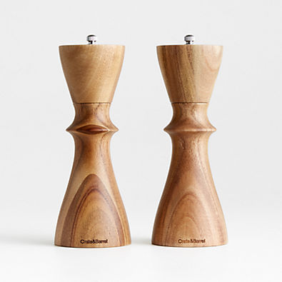 View Crate & Barrel Aster Acacia Wooden Salt & Pepper Mill Grinder Set details