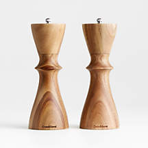 Crate & Barrel Aster Acacia Wooden Salt & Pepper Mill Grinder Set + Reviews | Crate & Barrel